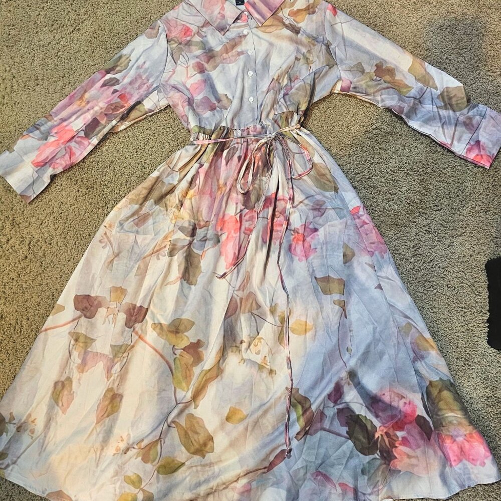 NWT XL 3/4 Sleeve Midi Dress with Belt - Button Front Beauty!